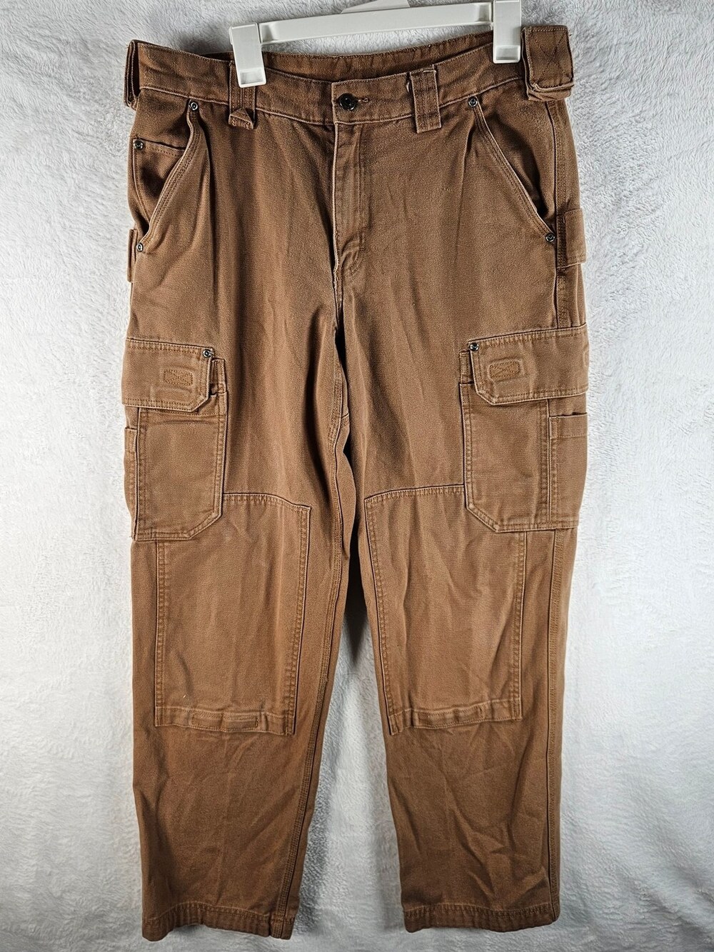 Duluth Trading Co Cargo Work Pants Brown Canvas Cotton Men's Size 34x32